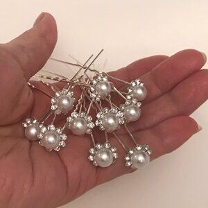 New__ Set of 10 __Pearl and Rhinestone U-shape Hair Pins